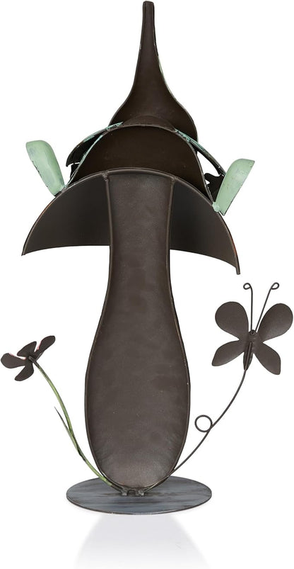 Alpine Corporation - Metal Gnome with Mushroom – 20" Tall Durable Iron Garden Statue, Whimsical Outdoor Décor for Patio, Lawn, Yard (Multicolor)