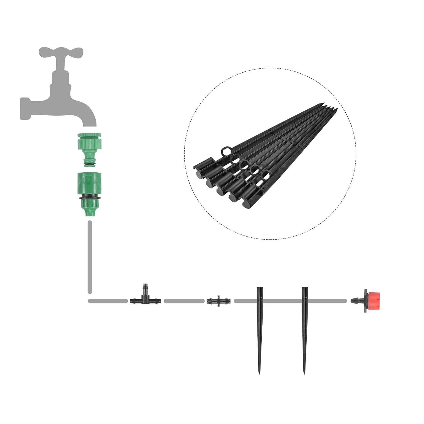 MECCANIXITY Irrigation Drip Support Stakes 200mm Length PP Plastic Black for 1/4" Tube Hose for Gardening Patio Lawn Pack of 5