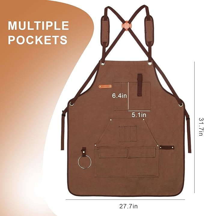 Multi-Functional Men's Tool Apron, Multi-Pocket Canvas Apron, Woodworking, Mechanic, Blacksmith, Waiter Work Apron