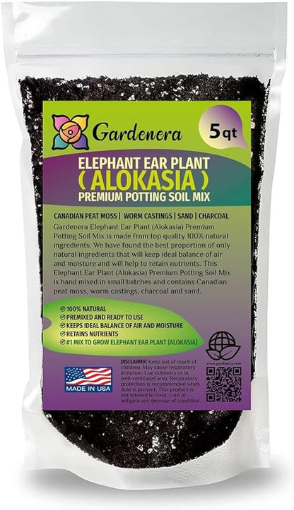 Premium Elephant Ear Plant Soil Mix by Gardenera - Nourishing Formula for Impressive Growth and Eye-Catching Foliage - 5 Quart
