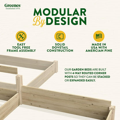 Greenes Fence Original Pine Raised Garden Bed, 80 Sq. Ft. 12' x 12' x 10.5-14" - Made in USA with American Pine