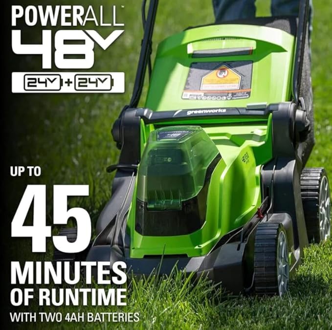 Greenworks 48V (24V x 2) 17" Cordless (Push) Lawn Mower (125+ Compatible Tools), (2) 4.0Ah Batteries and Dual Port Rapid Charger Included