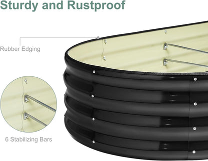 2Pcs 12" Tall Black Oval Galvanized Steel Raised Garden Bed - 7x3ft Modular Metal Planter Box for Outdoor Gardening, Durable Metal Raised Flower Beds Outdoor Large Planters for Porch & Yard