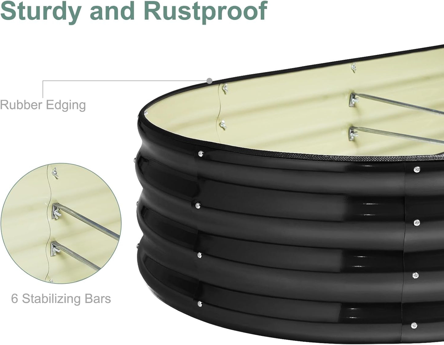 12" Tall Black Oval Metal Raised Garden Bed Outdoor - 7x3ft Galvanized Steel Planter Box for Vegetables/Flowers Modular Rust-Proof Gardening Bed Heavy Duty Plant Container