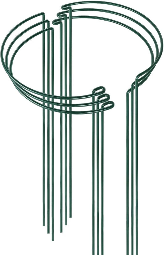 HiGift 6 Pack 24 Inch Plant Stakes, 10" Wide x 24" High Half Round Metal Peony Cages and Support, Green Garden Plant Stake Plant Support Ring Border for Peony Tomato,Hydrangea,Flower Indoor Outdoor