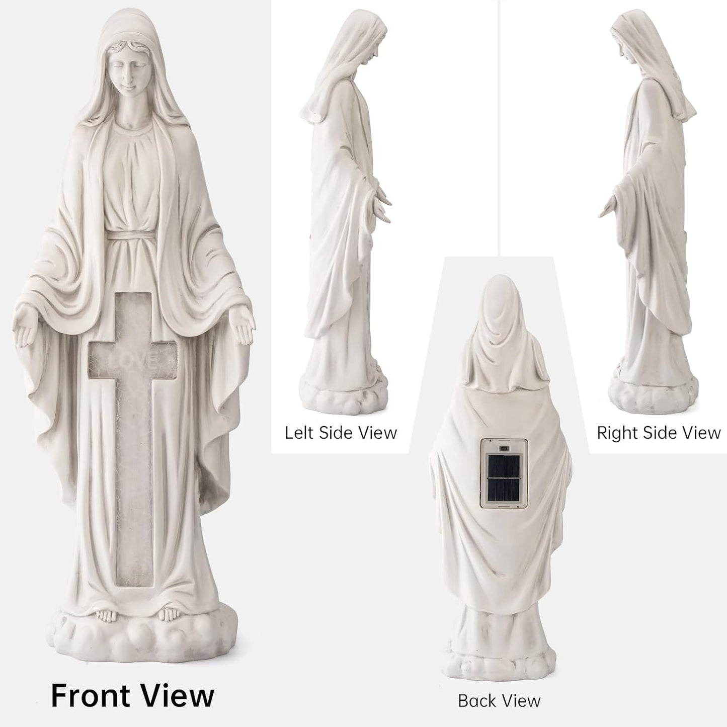 Solar Virgin Mary Praying Statue 27.9 Inch- Outdoor Religious Garden Decor with LED Lights, Weather-Resistant Magnesium Oxide Sculpture for Yard, Patio, Entryway （White Solar Virgin Mary）