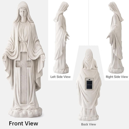 Solar Virgin Mary Praying Statue 27.9 Inch- Outdoor Religious Garden Decor with LED Lights, Weather-Resistant Magnesium Oxide Sculpture for Yard, Patio, Entryway （White Solar Virgin Mary）