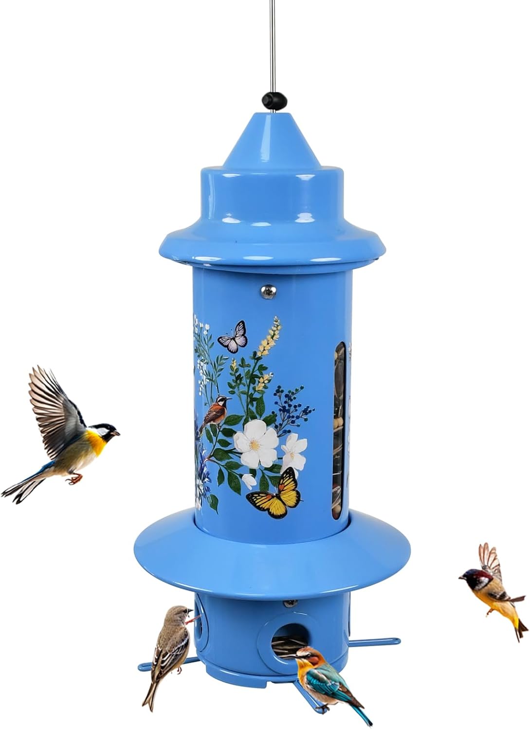 Squirrel Proof Bird Feeders, Long Lasting Bird Feeder for Outdoors, Reliable and Rust Resistant Metal Station for Prevents Squirrels from Stealing Food,5LB Large Capacity,Blue
