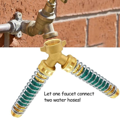 Brass 3/4" GHT Thread Garden Hose Splitter Swivel 2 Way Y Connector and 5.5 Inches Length Garden Hose Extension Protector with Washers Adapter for Backyard Water Tap, Outlet, Spigot