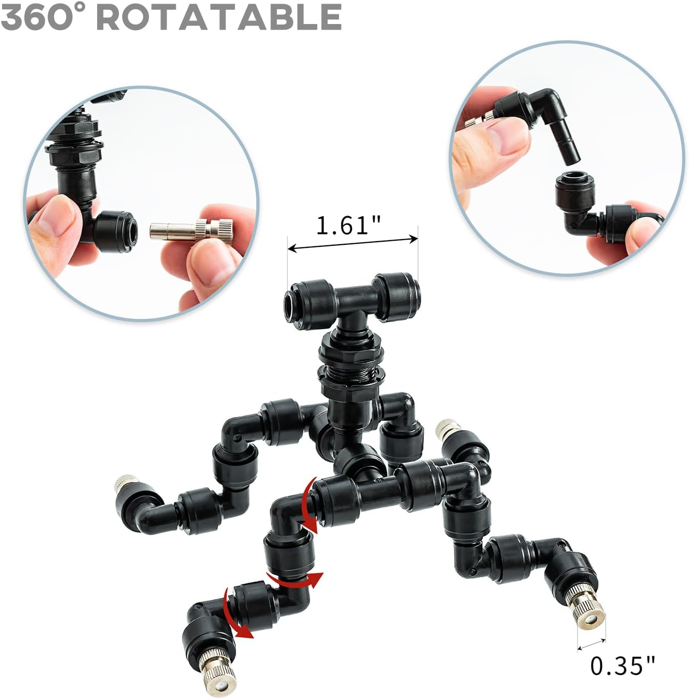 Reptile Mister Nozzles 360 Degree Adjustable Reptile Fogger Mist Sprinkler, Four-Head Black Misting Spray Nozzles for Aquarium Rainforest