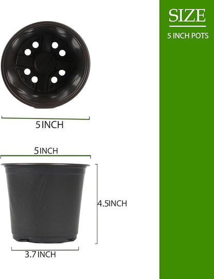100 Packs Nursery Pots, 4 5 6 Inches Plastic Nursey Pots for Plants with Drainage Holes, Seed Starting Garden Pots of Flower Plant Container for Succulents, Transplanting (100, 5 Inch)
