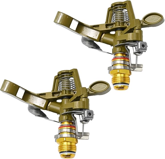 1/2 Inch Brass Impact Sprinkler with Nozzles Adjustable 0-360 Degree Coverage Pattern Heavy Duty Lawn Sprinkler Head for Yard Lawn Grass Patio Garden Irrigation (2Pcs)