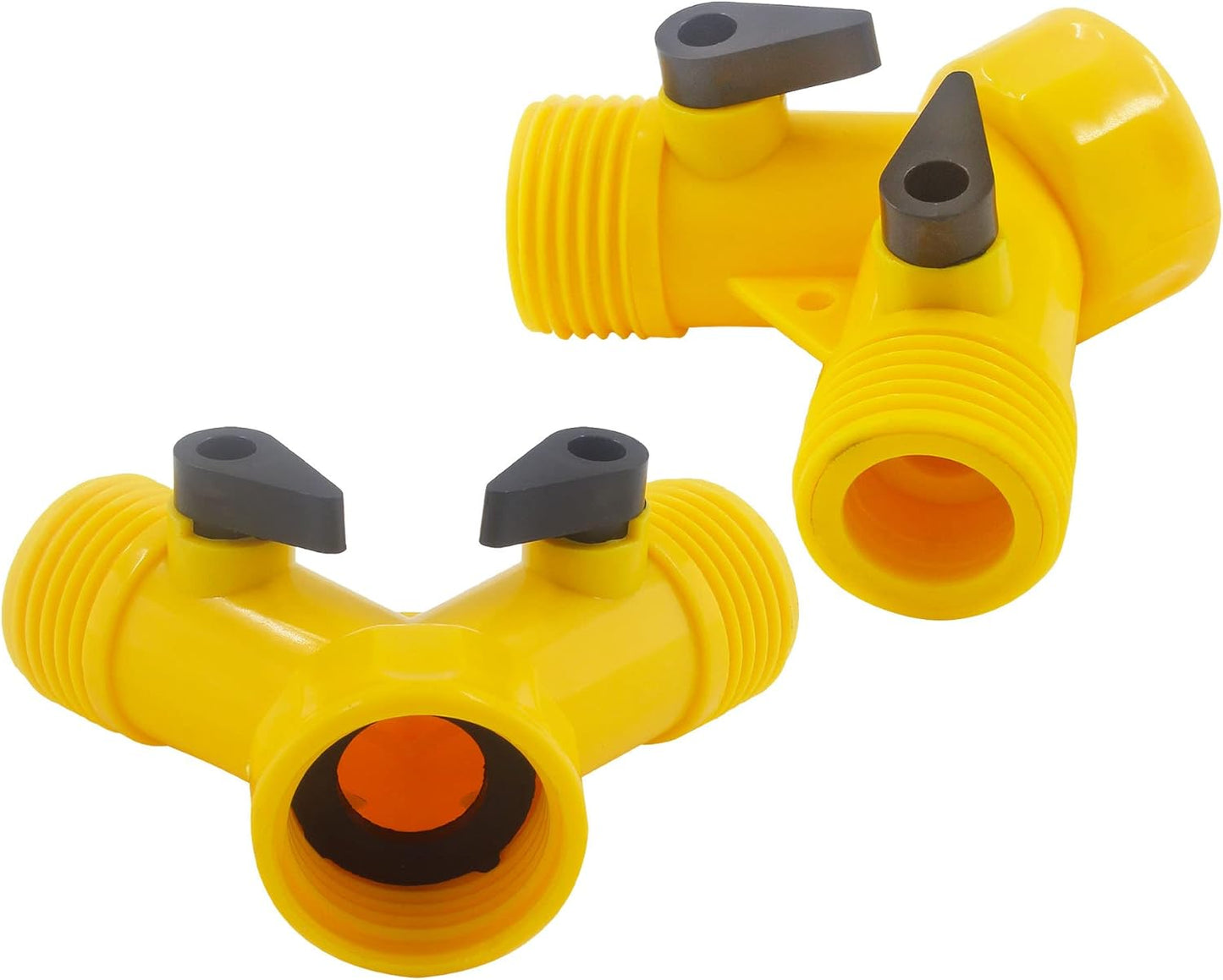 6 Pcs 2 Way Hose Adapter Y Valve Garden Hose Connector Non Rust Spigot Faucet Adapter, 3/4 Garden Hose Y Connectors Plastic Hose Splitter with Faucet Watering Shut Off Valves (Yellow)