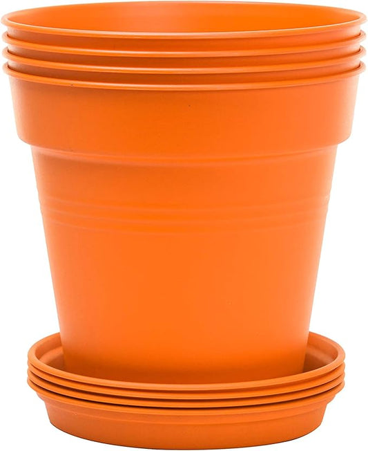 Mintra Home Garden Pots 4pk - Flowers, Herbs, Plants, Indoor, Outdoor, Colorful, Wholesale, Bulk (Orange, 15cm Diameter (5.9in))