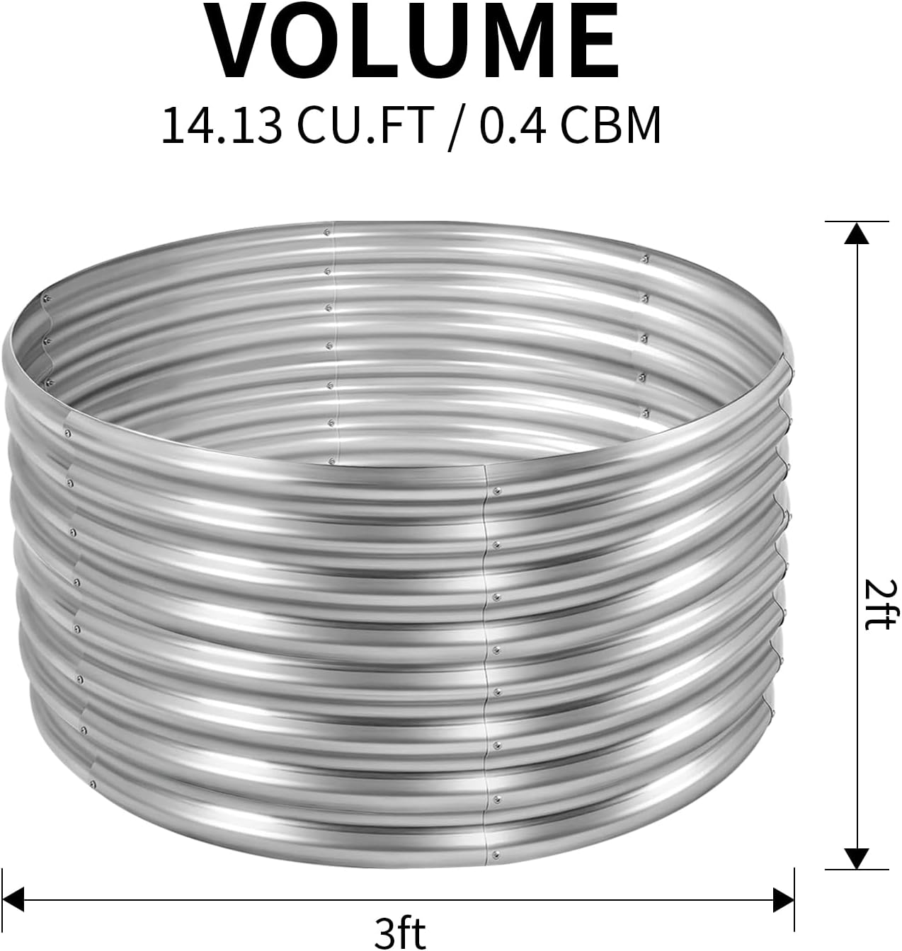 Land Guard 3×3×2ft Galvanized Raised Garden Bed Kit, Round Galvanized Planter Raised Garden Boxes Outdoor, Large Metal Raised Garden Beds for Vegetables, Silver