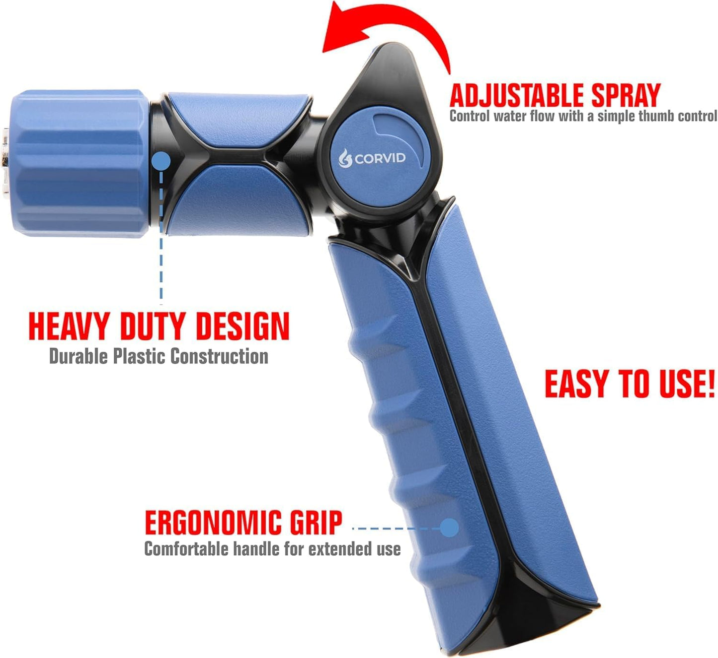5-Pack Corvid Thumb Control Adjustable Nozzle - Heavy-Duty, Durable Plastic, 1-Pattern Spray for Watering, Cleaning, and More