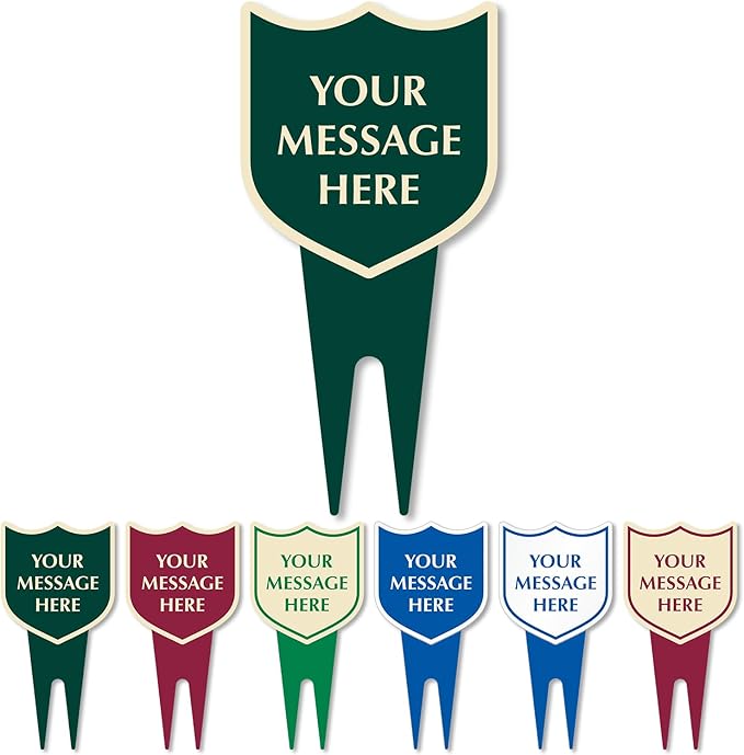 SmartSign Custom Designer Yard Stake Sign - Add Your Message, 6"x12", Vintage Shield Shape, 120 mil Aluminum Composite Sign w/Overcoat for Outside, Integrated Ground Stakes, Reflective Option, USA-Made