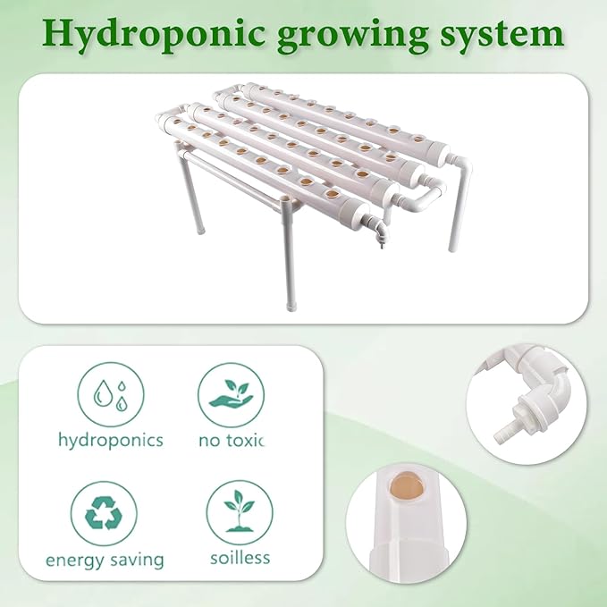 Hydroponic Grow Kit, 1 Layer 36 Plant Sites 4 Food-Grade PVC-U Pipes Hydroponics Planting System with Water Pump, Pump Timer, Nest Basket and Sponge for Leafy Vegetables
