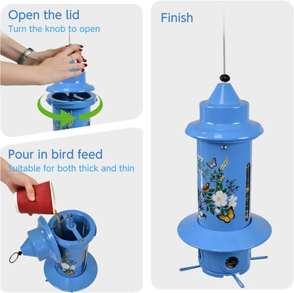 Squirrel Proof Bird Feeders, Long Lasting Bird Feeder for Outdoors, Reliable and Rust Resistant Metal Station for Prevents Squirrels from Stealing Food,5LB Large Capacity,Blue
