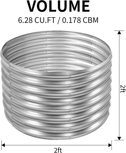 Land Guard 2×2×2ft Galvanized Raised Garden Bed Kit, Round Galvanized Planter Raised Garden Boxes Outdoor, Large Metal Raised Garden Beds for Vegetables, Silver