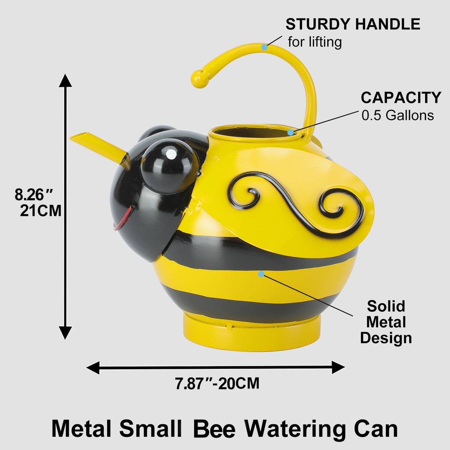 Metal Cute Bee Watering Can for Indoor/Outdoor Plants, Handmade Bee Watering Pot 1.8L 1/2 Gallon, Kids Novelty Decorative Watering Kettle Planter for Plants Succulent Flowers, Garden Decor