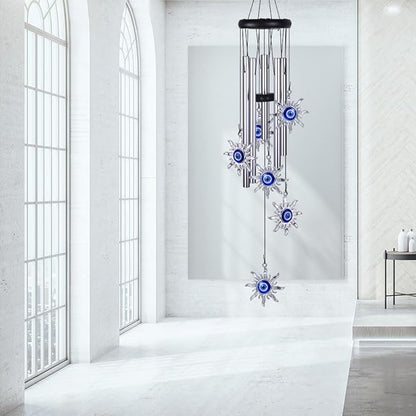 Blue Evil Eye Sun Wind Chimes Outdoor Decor, Mobile Sun Evil Eye Windcatcher, Evil Eye Sun Wind Bells, Sun Blue Evil Eye Amulet Wind Chimes for Home, Gift for Mom, Balcony, Patio, Garden Decoration
