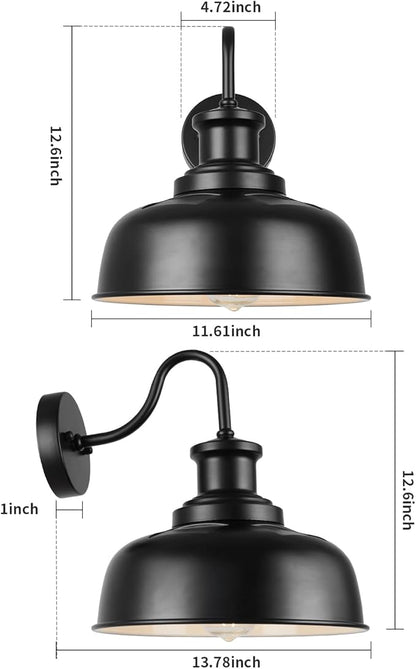 Solar Barn Light for Outside, Gooseneck Outdoor Wall Lights Solar Powered, Farmhouse Exterior Wall Sconce, Industrial Outside Lighting Fixture, Rustic Lantern for Garage, Barn, Shed, RZSR007