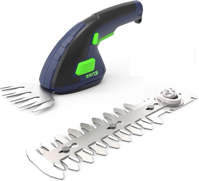 ZEITE 7.2V Grass Shear & Shrubbery Trimmer, 2-in-1 Cordless Grass Cutter and Mini Hedge Trimmer, Rechargeable Li-ion Battery and Charger,Long Handle,Versatile Garden Tool for Grass & Bush Trimming