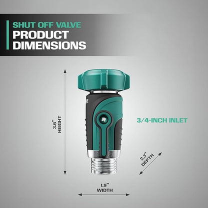 2WAYZ 0° Garden Hose Shut Off Valve - 3/4" Inlet & Outlet Heavy Duty Hose Connector - Full Metal Water Adapter with Large 1.6" Knob - 2.3 x 1.9 x 3.6 Inch Outdoor Fitting (Green and Black)