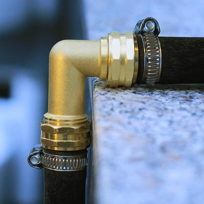 Garden Hose Elbow Connector 90 Degree Solid Brass Pipe Fittings Hose Elbow -Eliminates Stress and Strain On RV Water Intake Hose Adapter 3/4" FHT x 3/4" MHT (10 SETS)