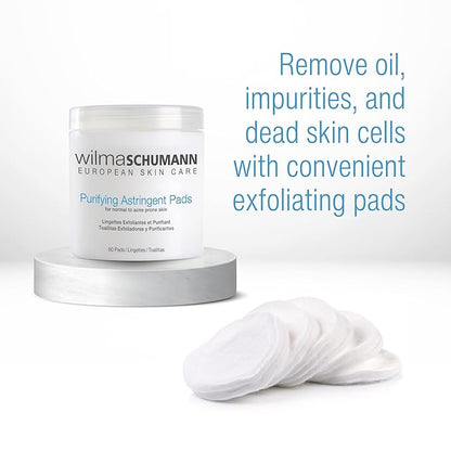 Wilma Schumann Purifying Astringent Pads for Face, Skin Exfoliating Pads with Salicylic Acid, Pack of 60