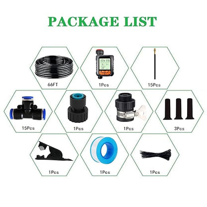 New Quick Connector Drip Irrigation Kits,Automatic Irrigation System with 360-degree Bending Dropper,Adjustable atomizing Copper Nozzle for Watering System for Garden Plants Lawn.(Automatic Timer)