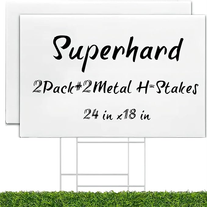 WENWELL 2 Blank Yard Signs with H Metal Stakes 18 x 24 Inch,Real Estate Garage Sale Sign Double Sided,Corrugated Plastic Lawn Sign,DIY Custom Outdoor Signs