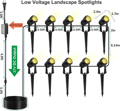 SUNTHIN Outdoor Landscape Lighting, 10 Pack Outdoor Spot Lights with Transformer for Yard, Plant, Lawn, Tree, Flags, House, Garden, Fence Use, IP65 Waterproof & Connectable