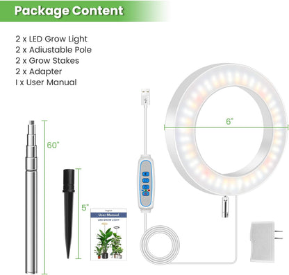 Grow Lights for Indoor Plants, 6000K Full Spectrum Plant Grow Lights, Height Adjustable 10"-65" Growing Lamp, Automatic Timer 6/12/16Hrs, 5-Level Dimmable, Idea for Large Plant, 2 Pack