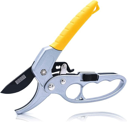 BUGUI 8" Ratchet Pruning Shears, 5 Times Cutting Power Than Normal Garden Scissors, Labor-Saving Design for Arthritis Weak Hands