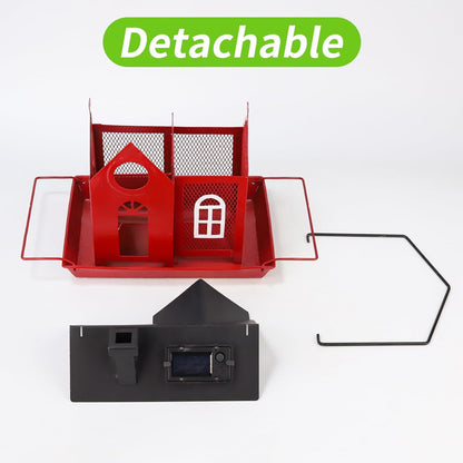 Solar Bird Feeder House for Outdoors – Red Metal Hanging Bird Feeder with Solar Light, Decorative Bird House Feeder for Cardinals, Finches, and Wild Birds, Weatherproof Backyard Garden Decor