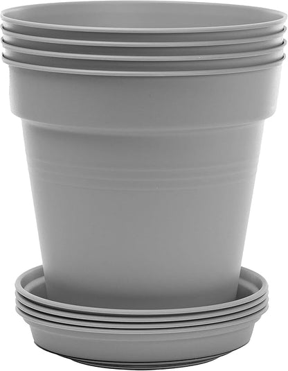 Mintra Home Garden Pots 4pk - Flowers, Herbs, Plants, Indoor, Outdoor, Colorful, Wholesale, Bulk (Grey, 17cm Diameter (6.6in))