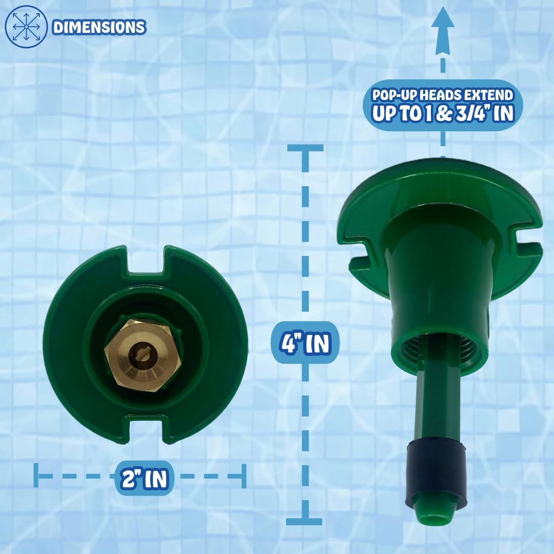 Poolzilla (10 Pack) Plastic Pop-Up Flush Head Sprinkler with Brass Full Pattern Spray Nozzle - Compatible with Flush Heads from Orbit, and Other Major Brands - 1-½’’ Inch Pop-Up Height