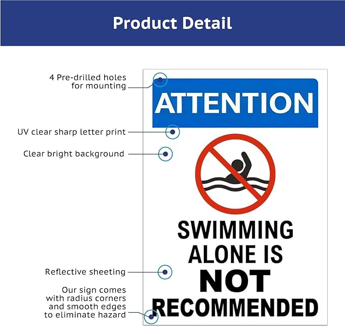 Swimming Alone is Not Recommended Metal Pool Signs Outdoor - Retro Tin Decor for Pool Owners & Safety-Conscious Swimmers
