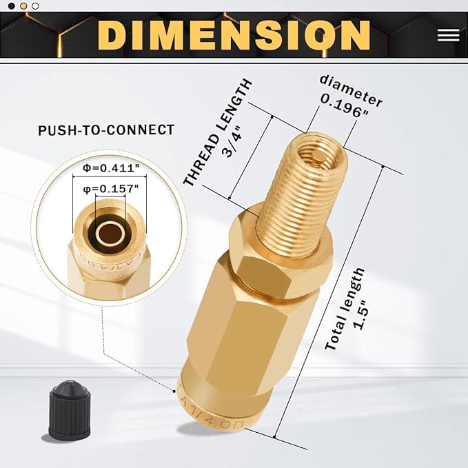 2 Packs 1/4" Air Value Inflation Schrader Valve, Schrader Valve Adapter with Push to Connect Button for 1/4" OD Air Hose Fittings for Semi Trucks Trailers