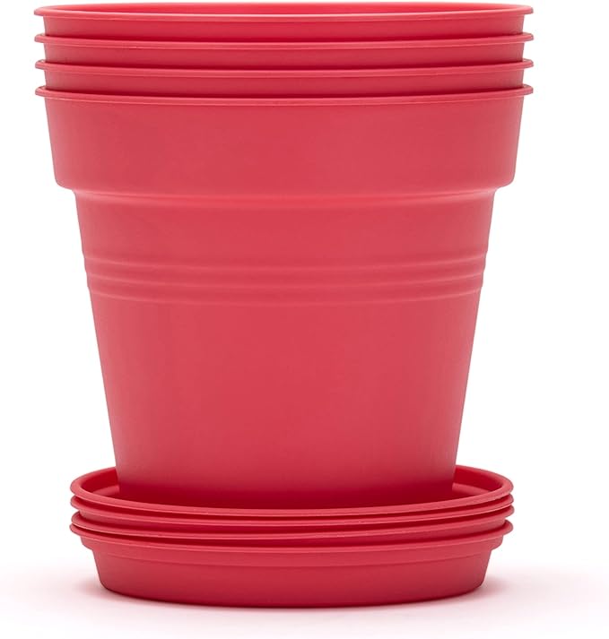 Mintra Home Garden Pots 4pk - Flowers, Herbs, Plants, Indoor, Outdoor, Colorful, Wholesale, Bulk (Coral, 15cm Diameter (5.9in))