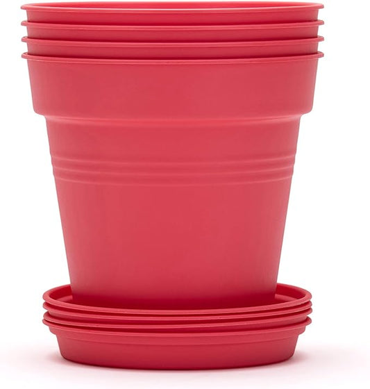 Mintra Home Garden Pots 4pk - Flowers, Herbs, Plants, Indoor, Outdoor, Colorful, Wholesale, Bulk (Coral, 15cm Diameter (5.9in))