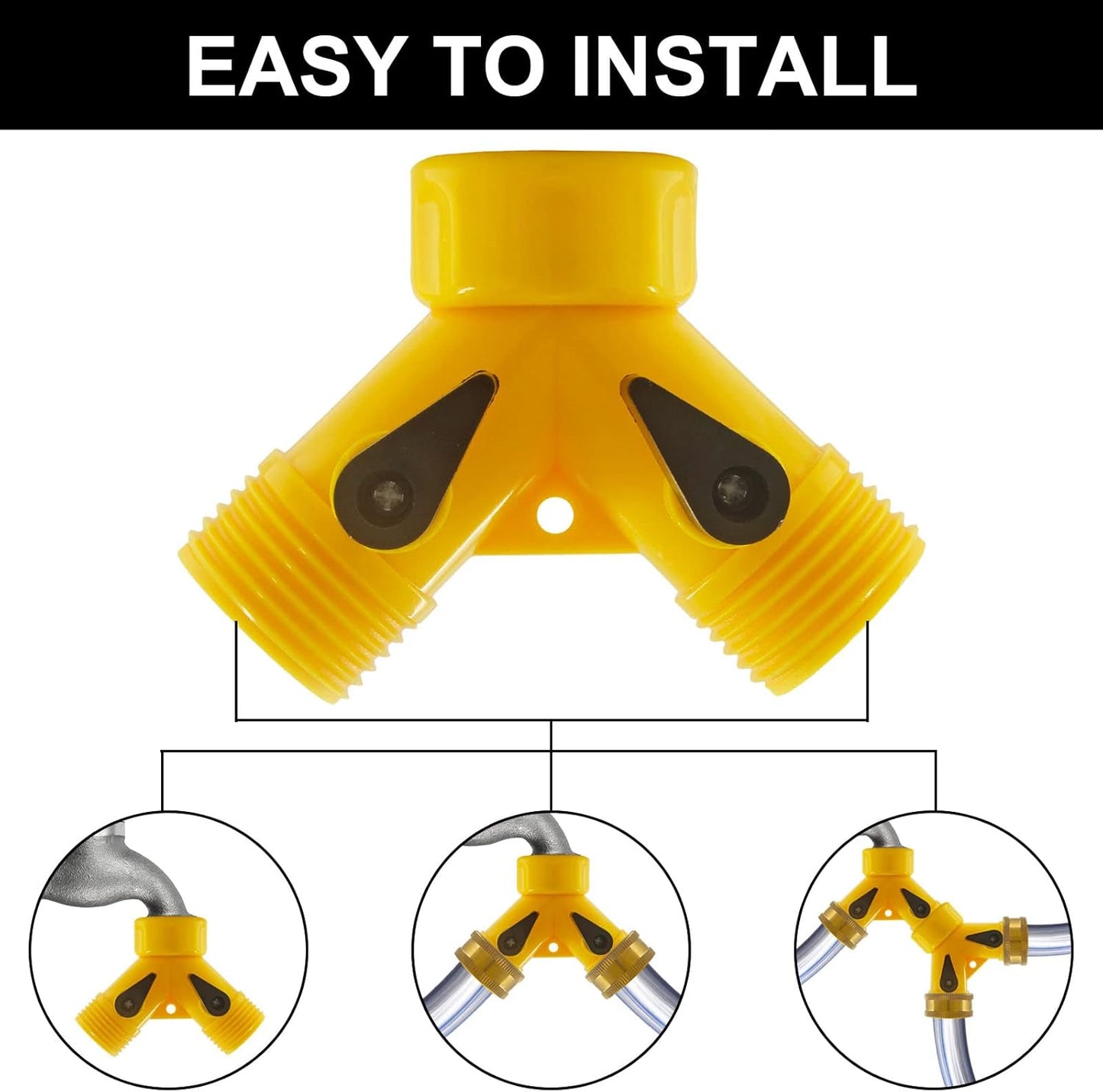 6 Pcs 2 Way Hose Adapter Y Valve Garden Hose Connector Non Rust Spigot Faucet Adapter, 3/4 Garden Hose Y Connectors Plastic Hose Splitter with Faucet Watering Shut Off Valves (Yellow)