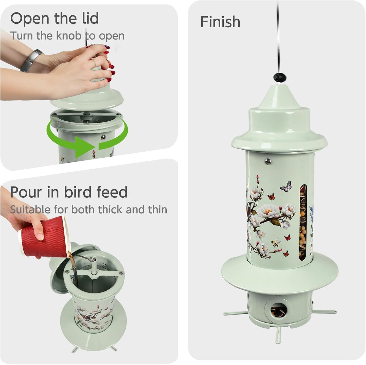 Squirrel Proof Bird Feeders, Long Lasting Bird Feeder for Outdoors, Reliable and Rust Resistant Metal Station for Prevents Squirrels from Stealing Food,5LB Large Capacity,Green