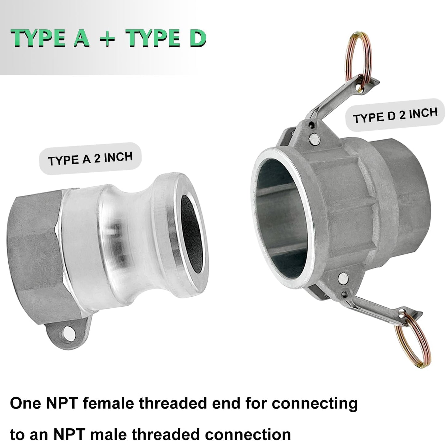 SAFBY 2 PCS Type A and Type D, Aluminum Cam Lock Fittings Cam Groove Fitting Camlock Fittings, Male and Female Adapter Female NPT Thread Camlock Fitting