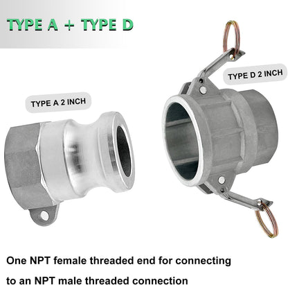 SAFBY 2 PCS Type A and Type D, Aluminum Cam Lock Fittings Cam Groove Fitting Camlock Fittings, Male and Female Adapter Female NPT Thread Camlock Fitting