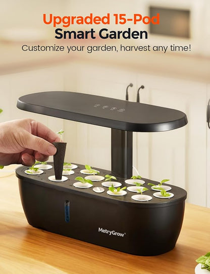 MG-15 Hydrophonic Growing System Kits, Smart Indoor Garden with 24W Grow LED Light Full Spectrum, 15 Pods Herb Garden Planter Indoor Gardening for Gifts, Kitchen
