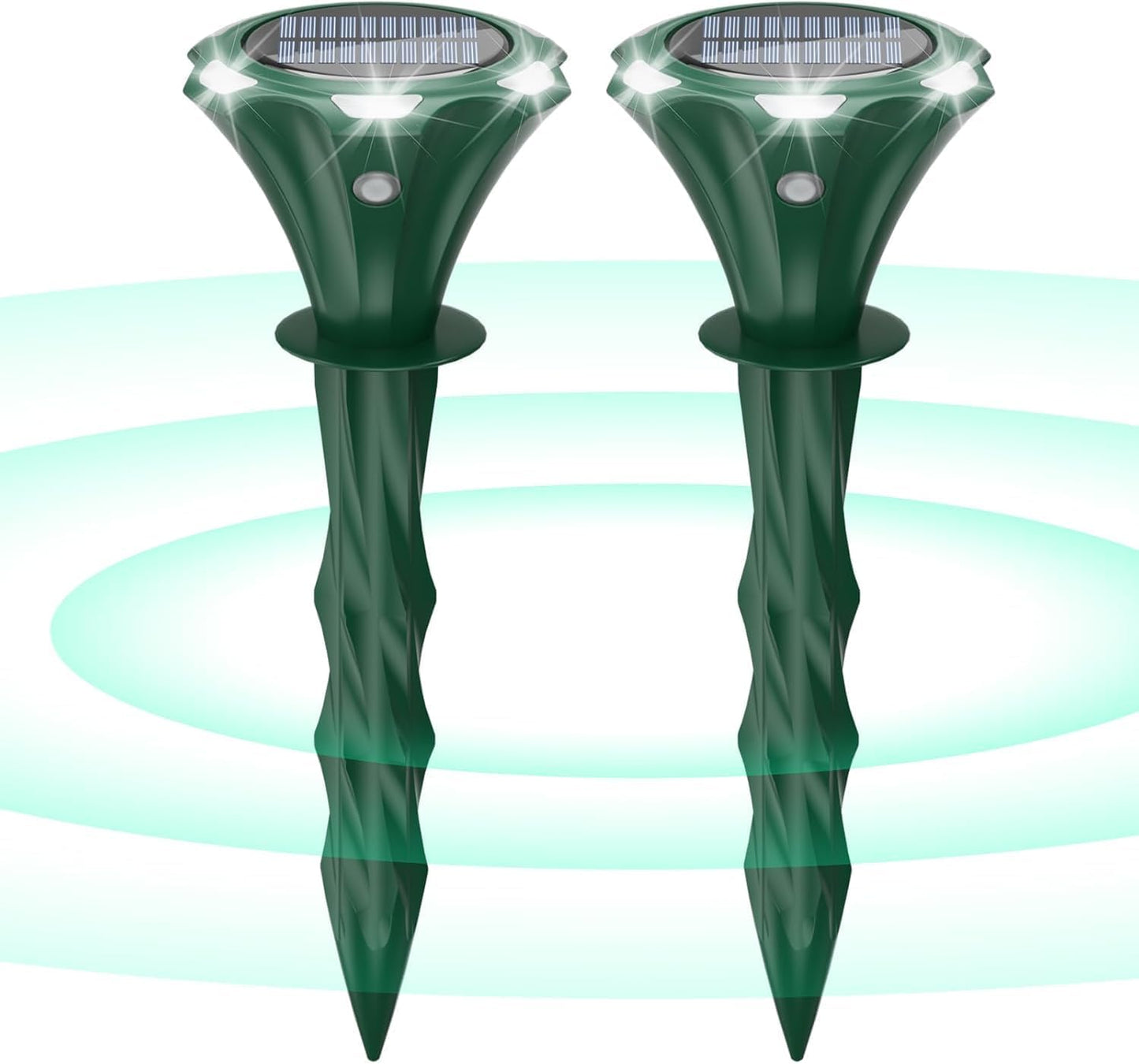 Mole Repellent Solar Powered, 2 Pack Snake Repellent for Yard Waterproof Motion Detection LED Flash Light, Ultrasonic Skunk Repellent Get Rid of Mole, Vole, Rabbit, Gopher, Raccoon, Deer