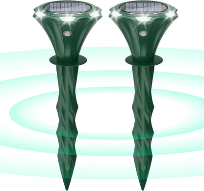 Mole Repellent Solar Powered, 2 Pack Snake Repellent for Yard Waterproof Motion Detection LED Flash Light, Ultrasonic Skunk Repellent Get Rid of Mole, Vole, Rabbit, Gopher, Raccoon, Deer